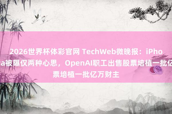 2026世界杯体彩官网 TechWeb微晚报：iPhone Ultra被曝仅两种心思，OpenAI职工出售股票培植一批亿万财主