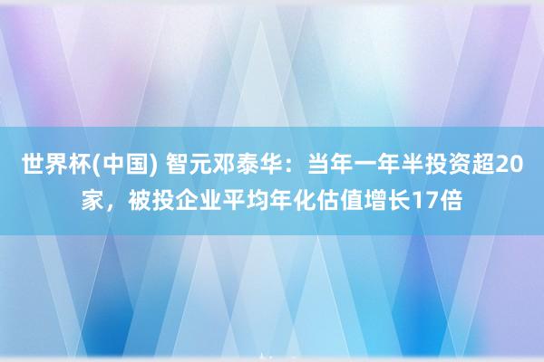世界杯(中国) 智元邓泰华：当年一年半投资超20家，被投企业平均年化估值增长17倍