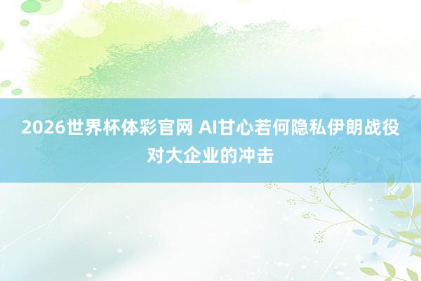 2026世界杯体彩官网 AI甘心若何隐私伊朗战役对大企业的冲击