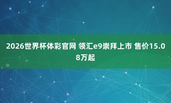2026世界杯体彩官网 领汇e9崇拜上市 售价15.08万起