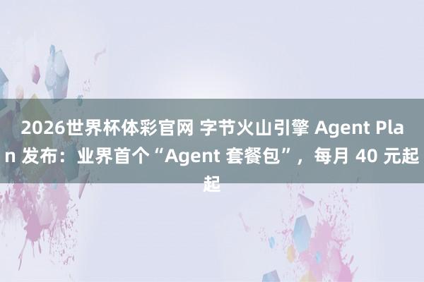 2026世界杯体彩官网 字节火山引擎 Agent Plan 发布：业界首个“Agent 套餐包”，每月 40 元起