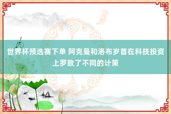 世界杯预选赛下单 阿克曼和洛布岁首在科技投资上罗致了不同的计策