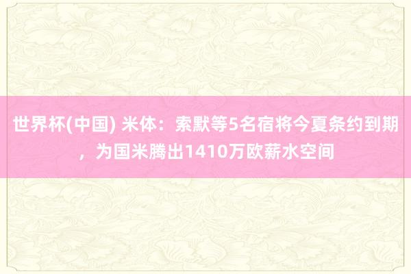 世界杯(中国) 米体：索默等5名宿将今夏条约到期，为国米腾出1410万欧薪水空间