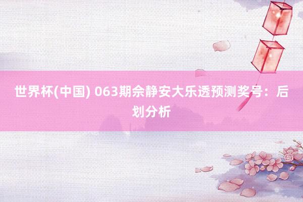 世界杯(中国) 063期佘静安大乐透预测奖号:后划分析
