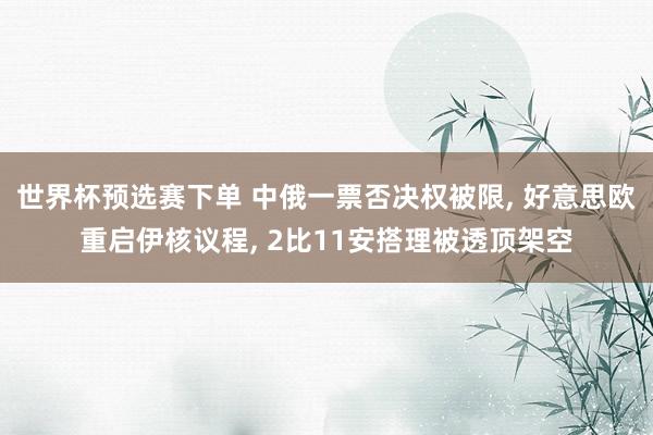 世界杯预选赛下单 中俄一票否决权被限， 好意思欧重启伊核议程， 2比11安搭理被透顶架空