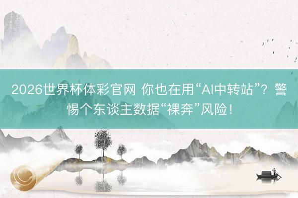 2026世界杯体彩官网 你也在用“AI中转站”？警惕个东谈主数据“裸奔”风险！