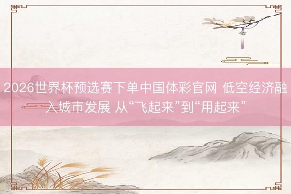 2026世界杯预选赛下单中国体彩官网 低空经济融入城市发展 从“飞起来”到“用起来”