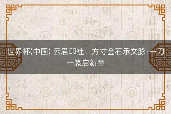 世界杯(中国) 云君印社：方寸金石承文脉·一刀一篆启新章