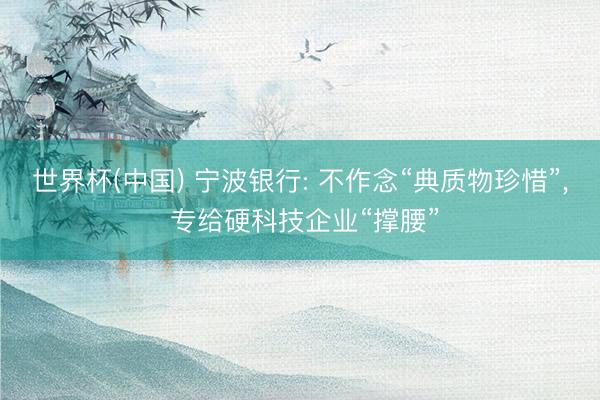 世界杯(中国) 宁波银行: 不作念“典质物珍惜”， 专给硬科技企业“撑腰”