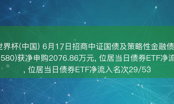 世界杯(中国) 6月17日招商中证国债及策略性金融债0-3年ETF(511580)获净申购2076.86万元， 位居当日债券ETF净流入名次29/53