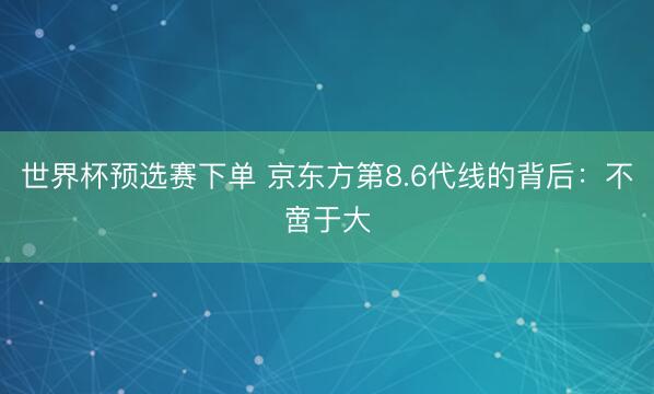 世界杯预选赛下单 京东方第8.6代线的背后:不啻于大