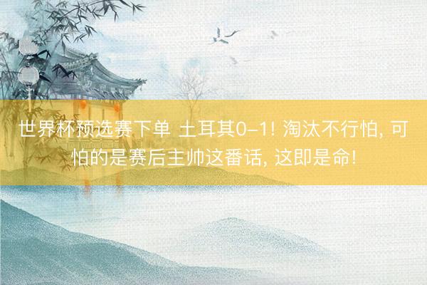 世界杯预选赛下单 土耳其0-1! 淘汰不行怕, 可怕的是赛后主帅这番话, 这即是命!